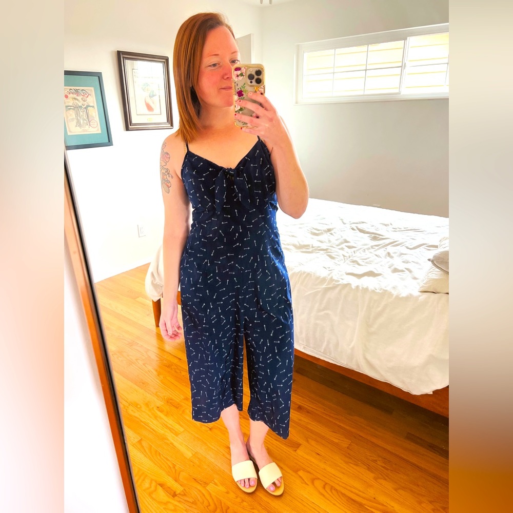 Navy Blue Jumpsuit with Arrow Pattern
